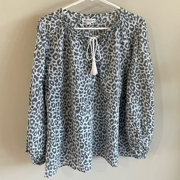 Emerson Fry India Collection Bardot Top - Charcoal Leopard - Size Medium - Picture 10 of 12